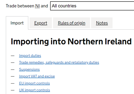 Screen shot of Importing into NI section