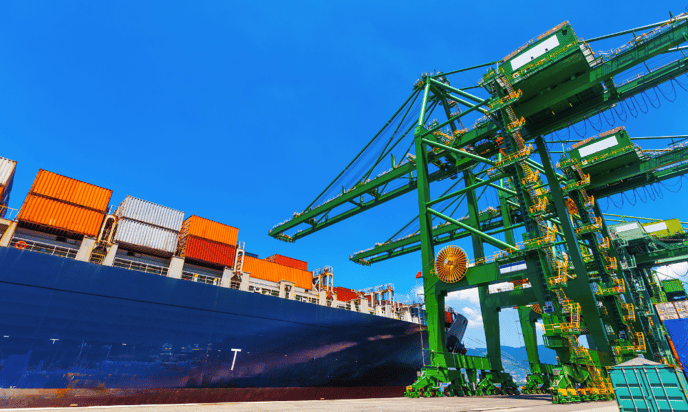 Containers ready to be unloaded from a ship.