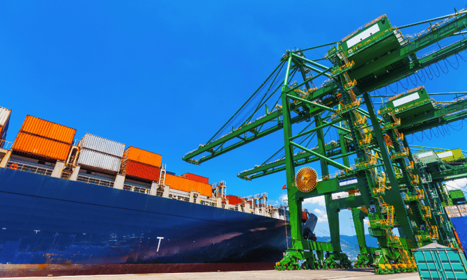Containers ready to be unloaded from a ship.