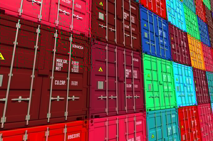 a Stacked Colorful Cargo Containers. Industrial and Transportation Background.